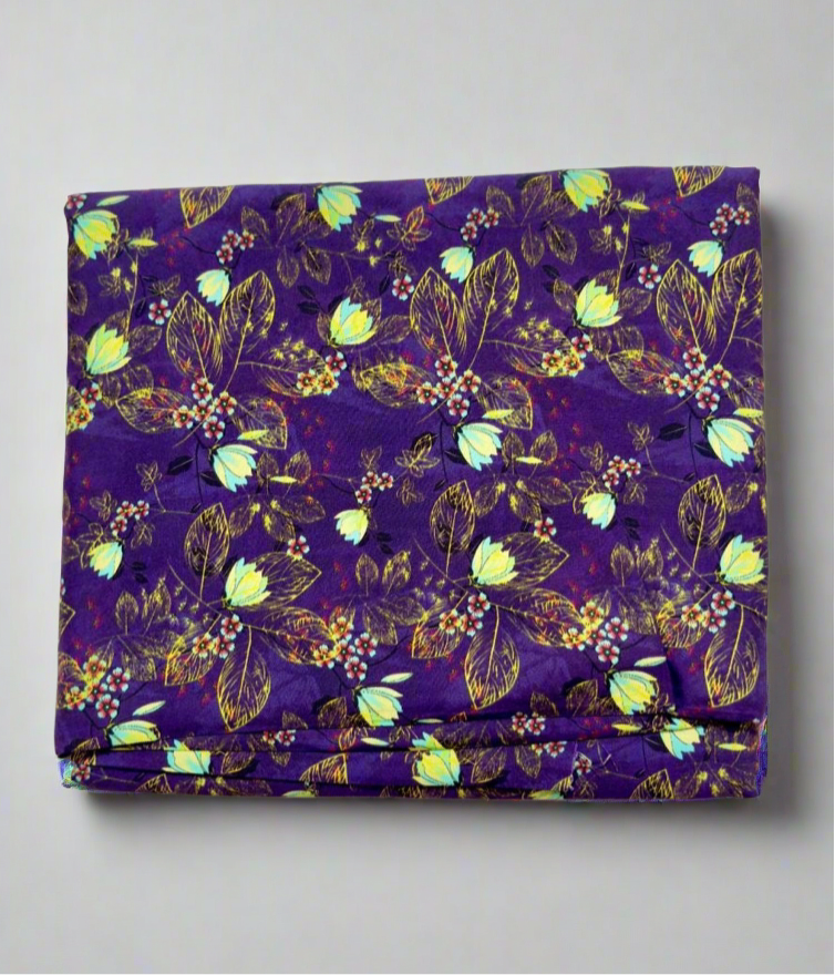 Khaadi 2-Piece Deep Purple Floral Print Fabric – Elegant Leaf Leftover