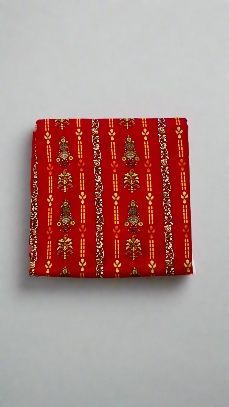 Khaadi 2-Piece Premium Linen Red Printed Fabric Leftover