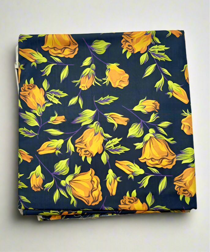 Khaadi 2-Piece Premium Exquisite Navy Blue Rose Fabric Leftover