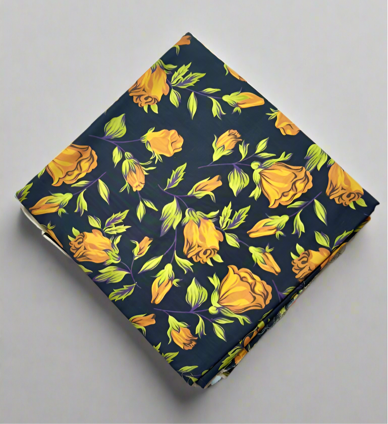 Khaadi 2-Piece Premium Exquisite Navy Blue Rose Fabric Leftover
