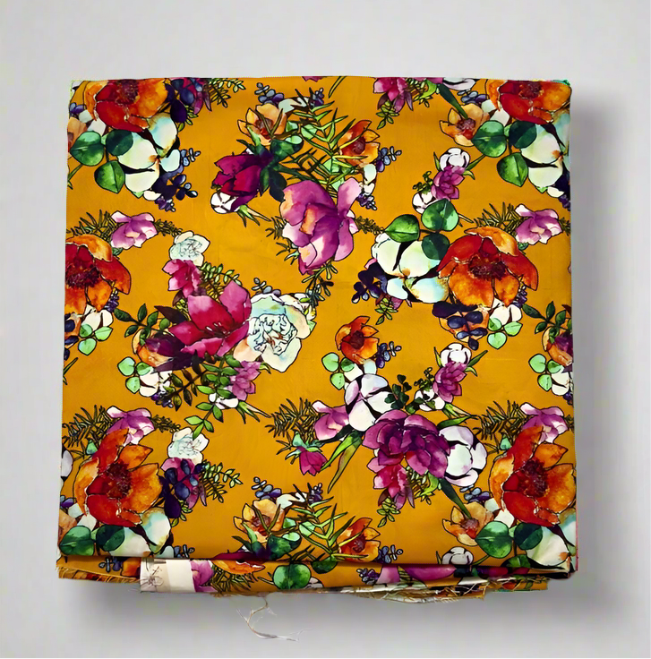Khaadi 2-Piece Premium Vibrant Mustard Yellow Floral Fabric
