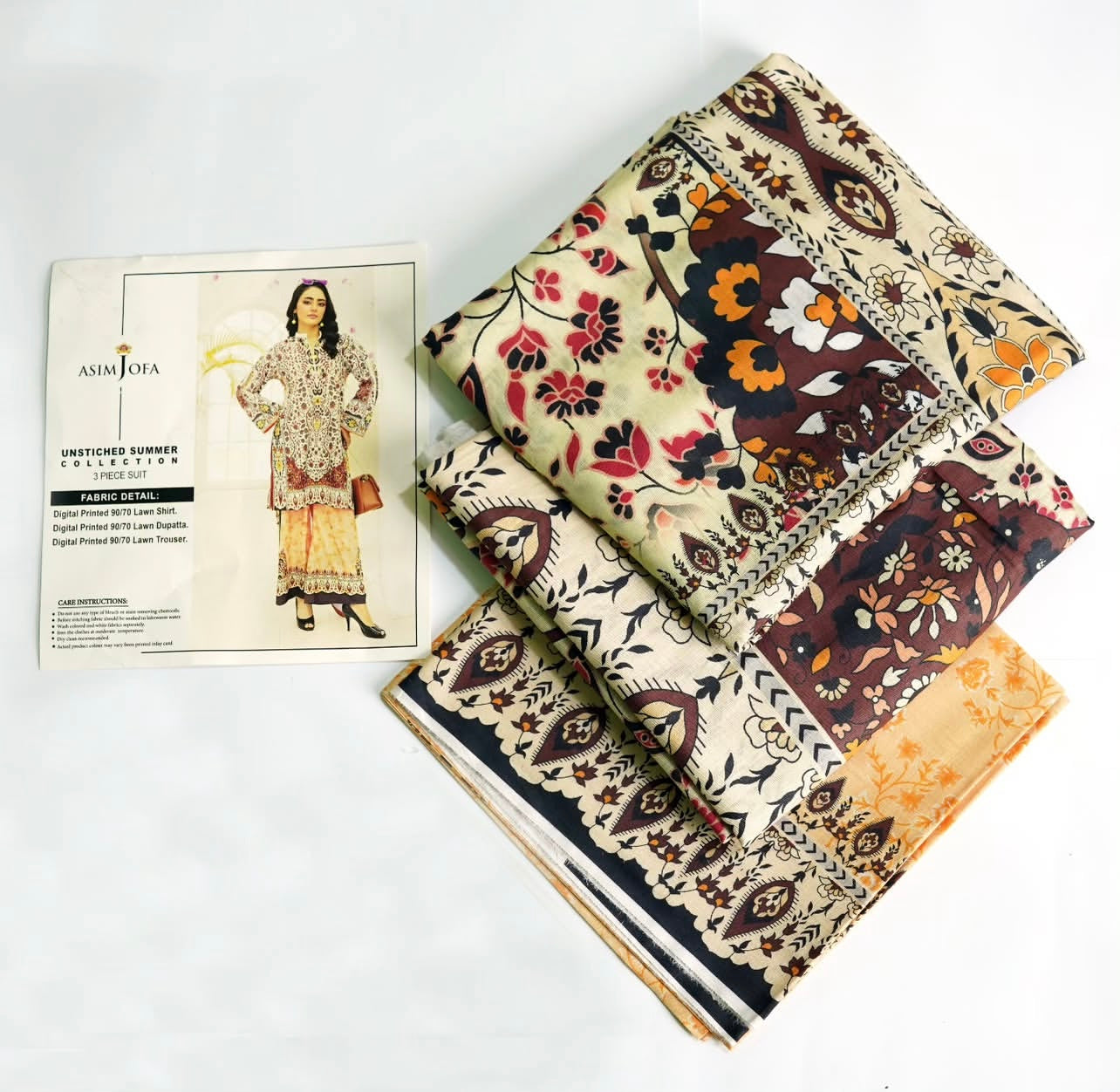 Asim Jofa Unstitched Summer Collection 3-Piece Lawn Suit - Earth Tone Floral Print Leftover