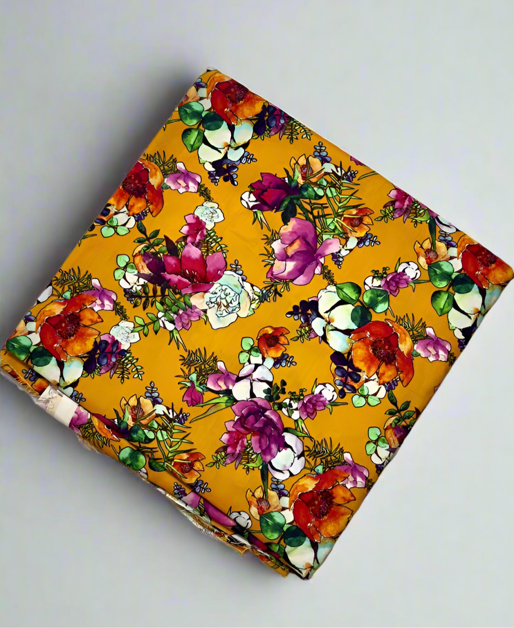 Khaadi 2-Piece Premium Vibrant Mustard Yellow Floral Fabric